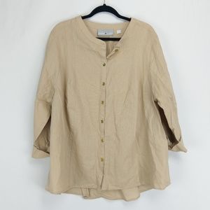 Avenue /// NWT Tan Linen Button Down Long Sleeve